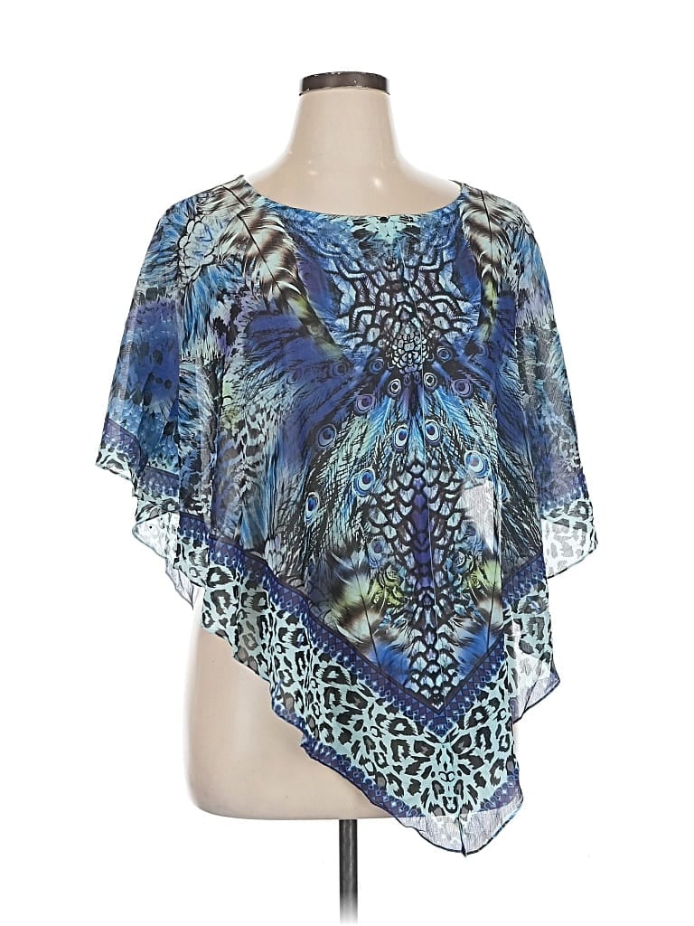 Pre-owned One World Short Sleeve Blouse In Blue