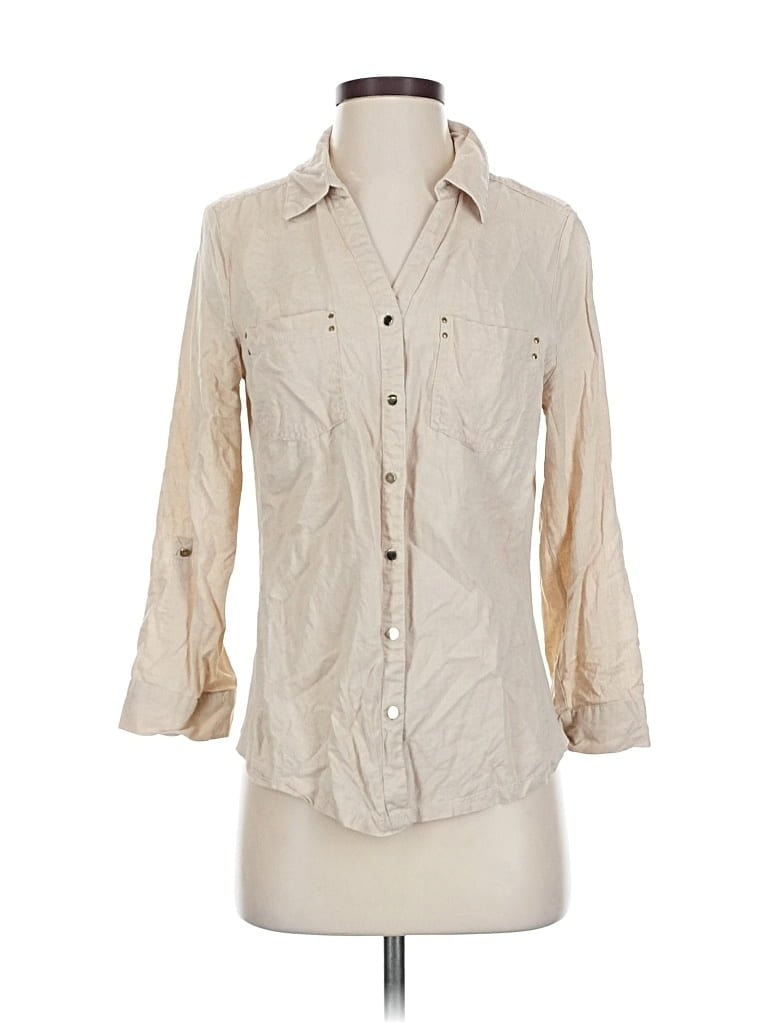 Pre-owned Emily Daniels 3/4 Sleeve Button Down Shirt In Brown