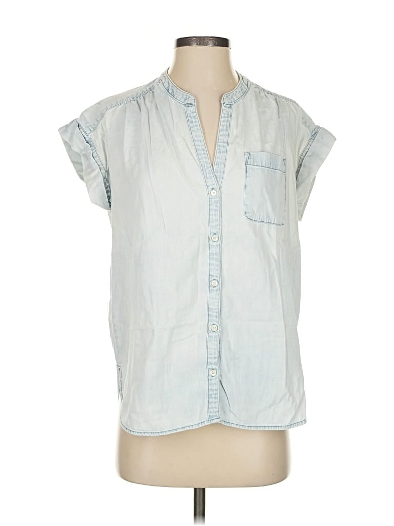 Pre-owned J.crew Mercantile Short Sleeve Blouse In Blue