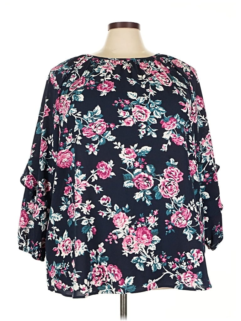 Pre-owned Lane Bryant Outlet 3/4 Sleeve Blouse In Black