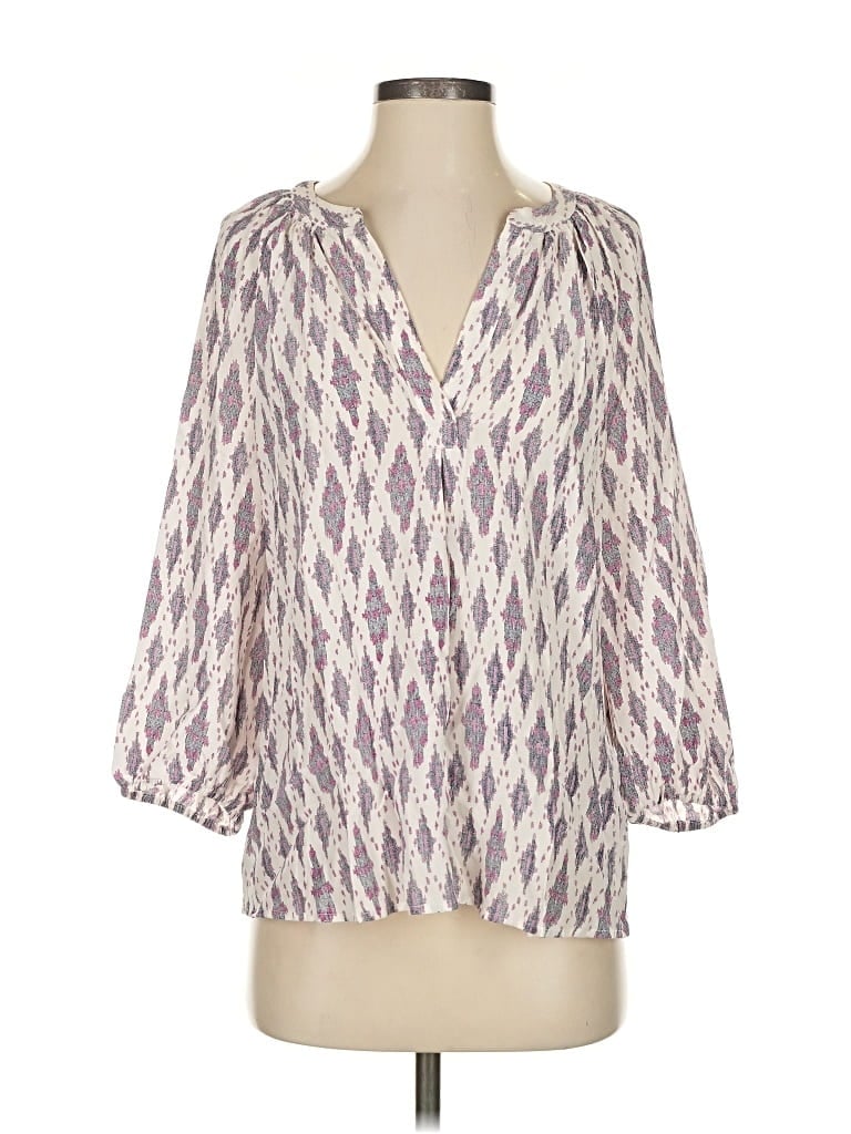 Click to view more detailed imagery on our partner's website Pre-owned Joie 3/4 Sleeve Silk Top Purple Plunge Neckline Tops