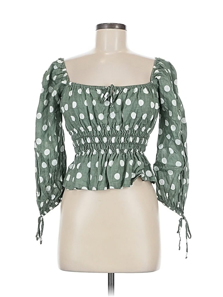 Pre-owned Faithfull The Brand 3/4 Sleeve Blouse In Green