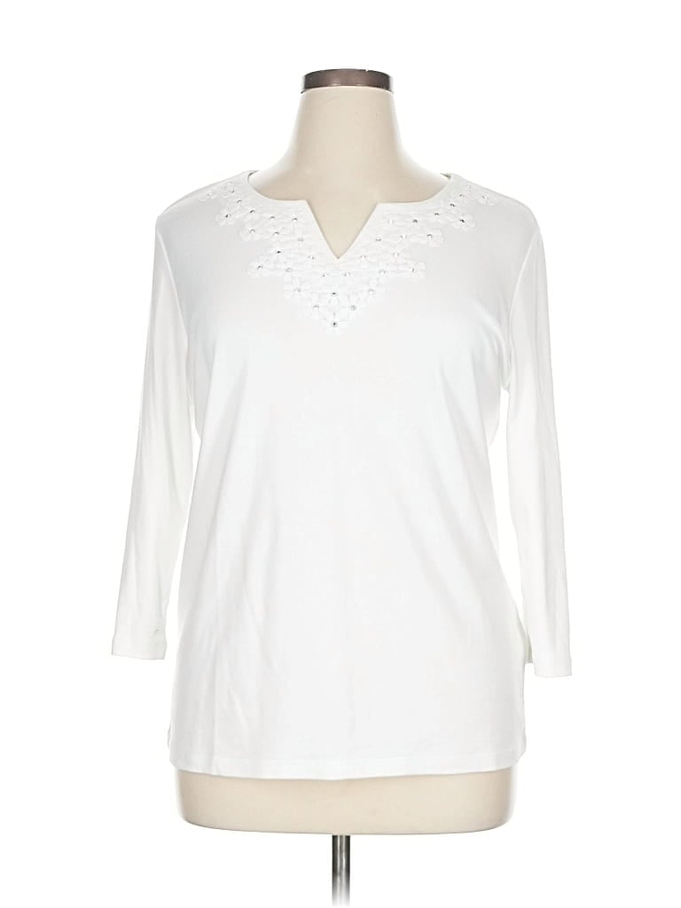 Pre-owned Karen Scott 3/4 Sleeve T-shirt In White