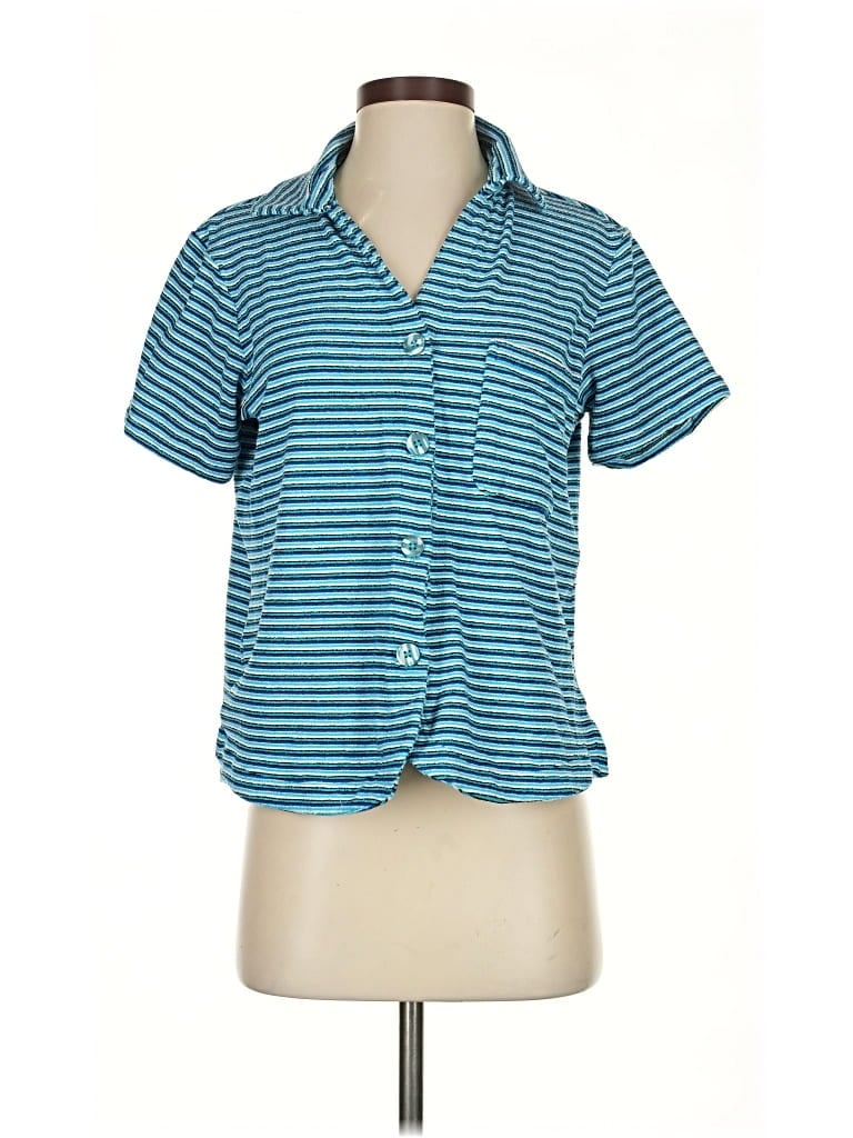 Pre-owned Frankies Bikinis Short Sleeve Button Down Shirt In Blue