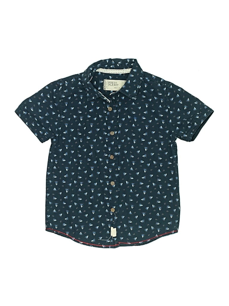 FREE PLANET Pre-owned Kids' Short Sleeve Button Down Shirt In Blue