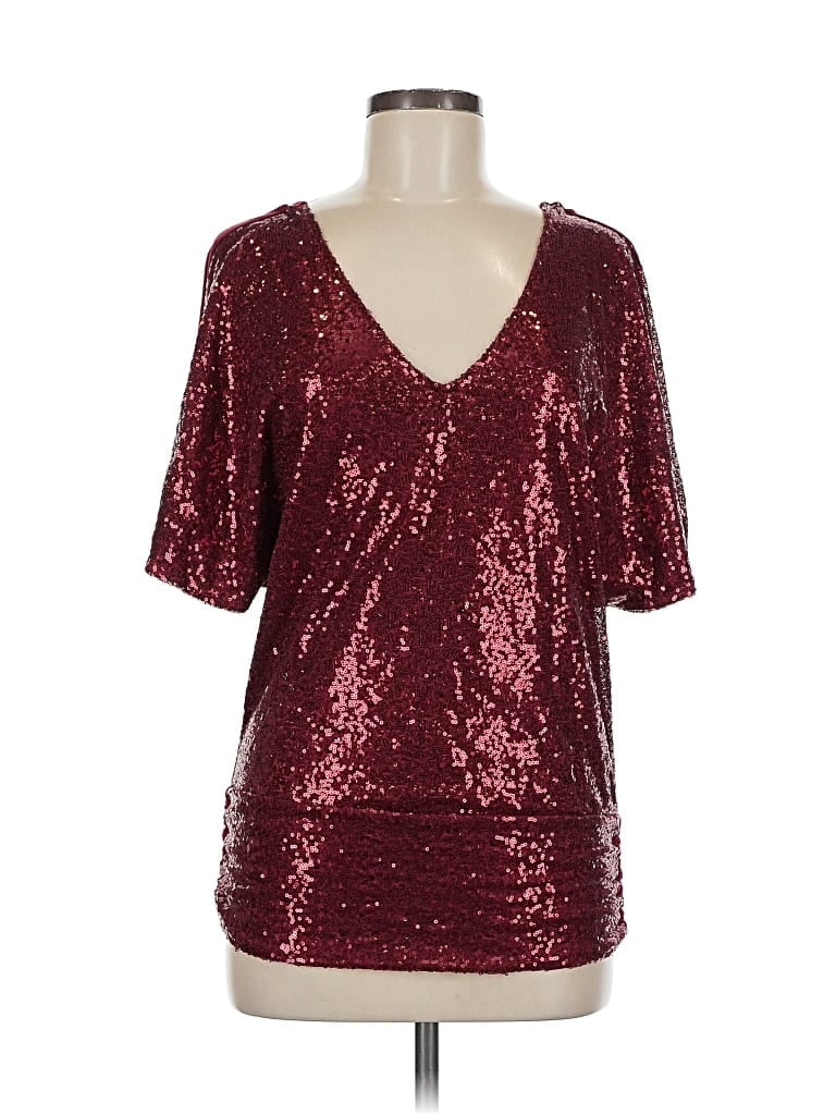 Pre-owned Live To Be Spoiled Short Sleeve Top Burgundy V Neck Tops