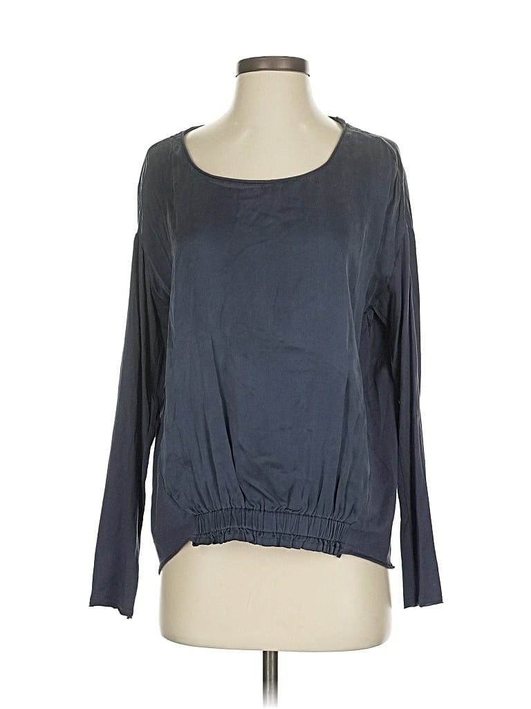 GO BY GO SILK Pre-owned Long Sleeve Top Gray Boatneck Tops
