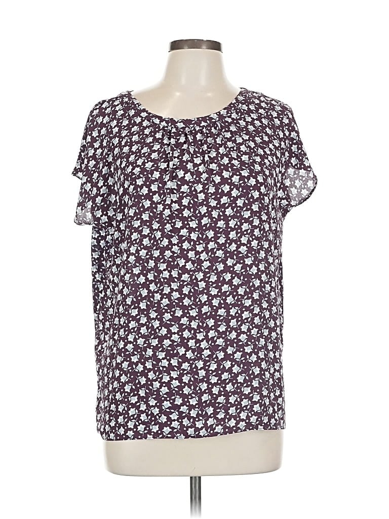 Pre-owned Ann Taylor Loft Short Sleeve Blouse In Purple