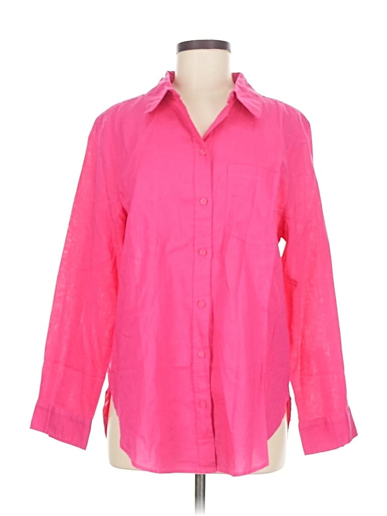 H&m 3/4 Sleeve Button Down Shirt In Pink