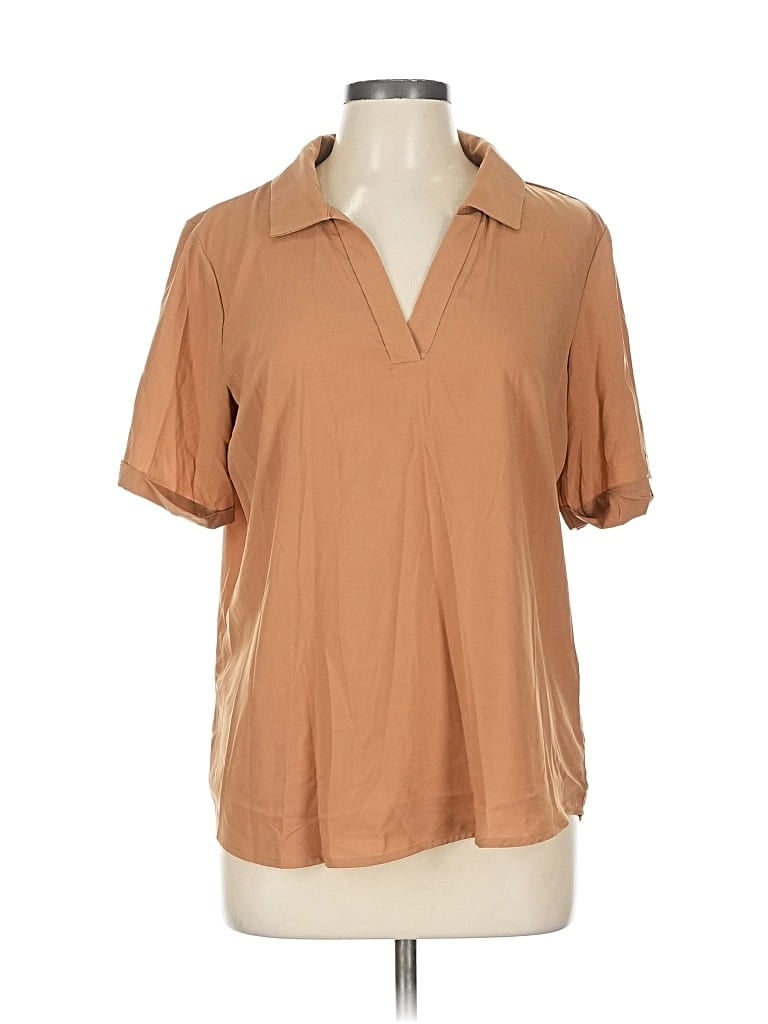 Pre-owned Calvin Klein Short Sleeve Blouse In Brown