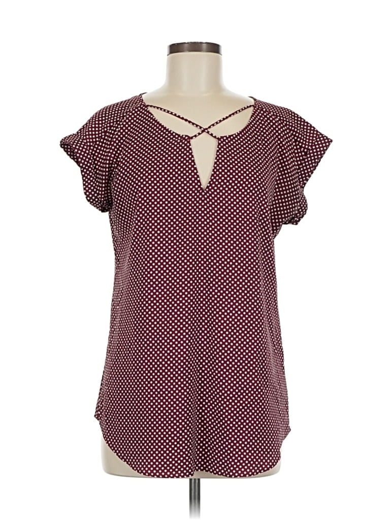Pre-owned Express Outlet Short Sleeve Blouse In Burgundy