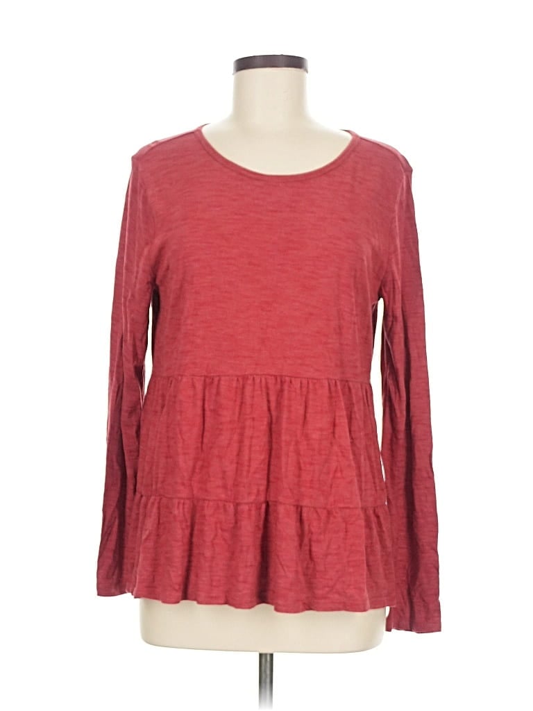 Pre-owned Ann Taylor Loft Long Sleeve Top Red Boatneck Tops