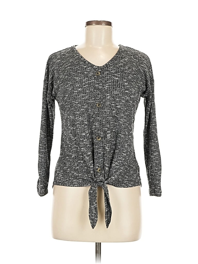 Pre-owned Bobbie Brooks Long Sleeve Top Gray Plunge Neckline Tops