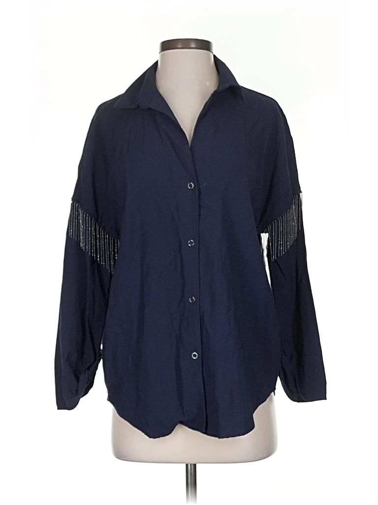 Pre-owned Zara Basic 3/4 Sleeve Blouse In Blue