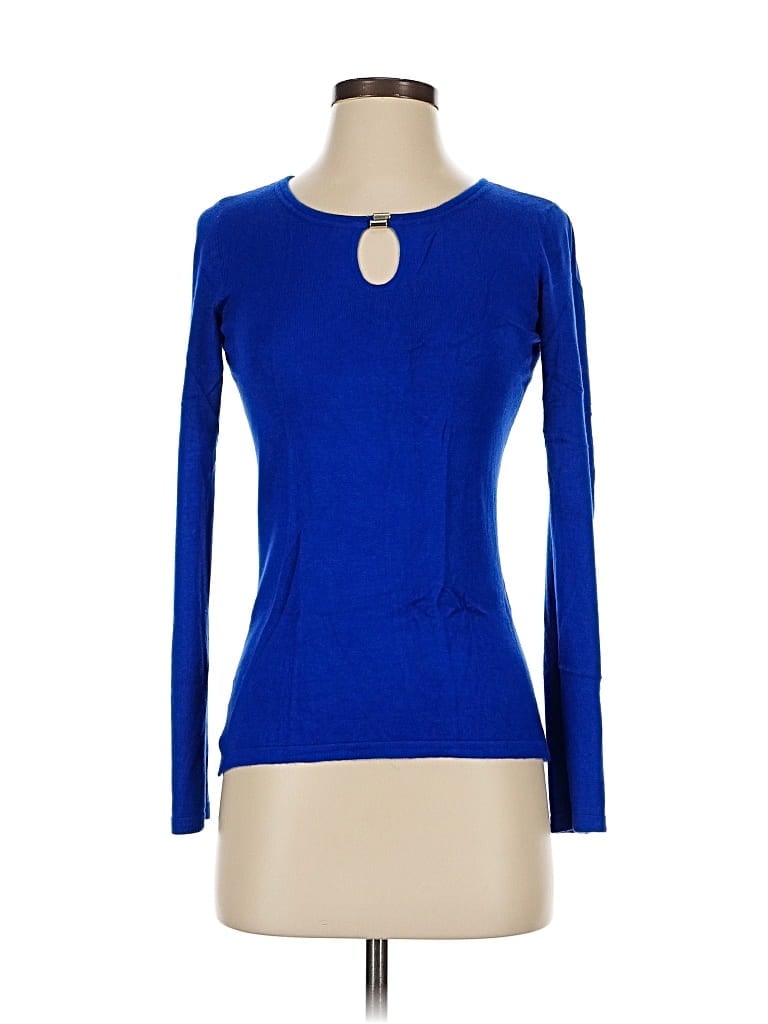 Pre-owned Ann Taylor Factory Long Sleeve Top Blue Keyhole Neckline Tops