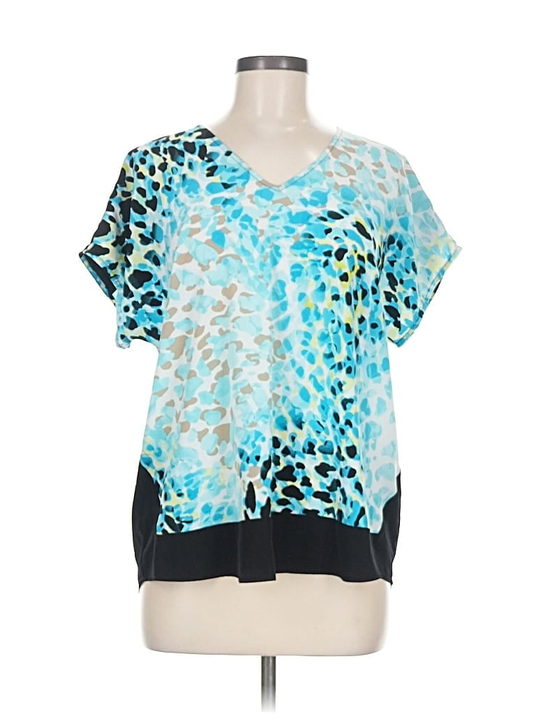 Pre-owned Dana Buchman Short Sleeve Blouse In Blue