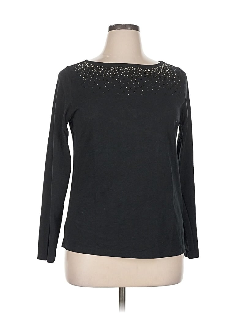 Pre-owned Ann Taylor Loft Long Sleeve Top Black Crew Neck Tops