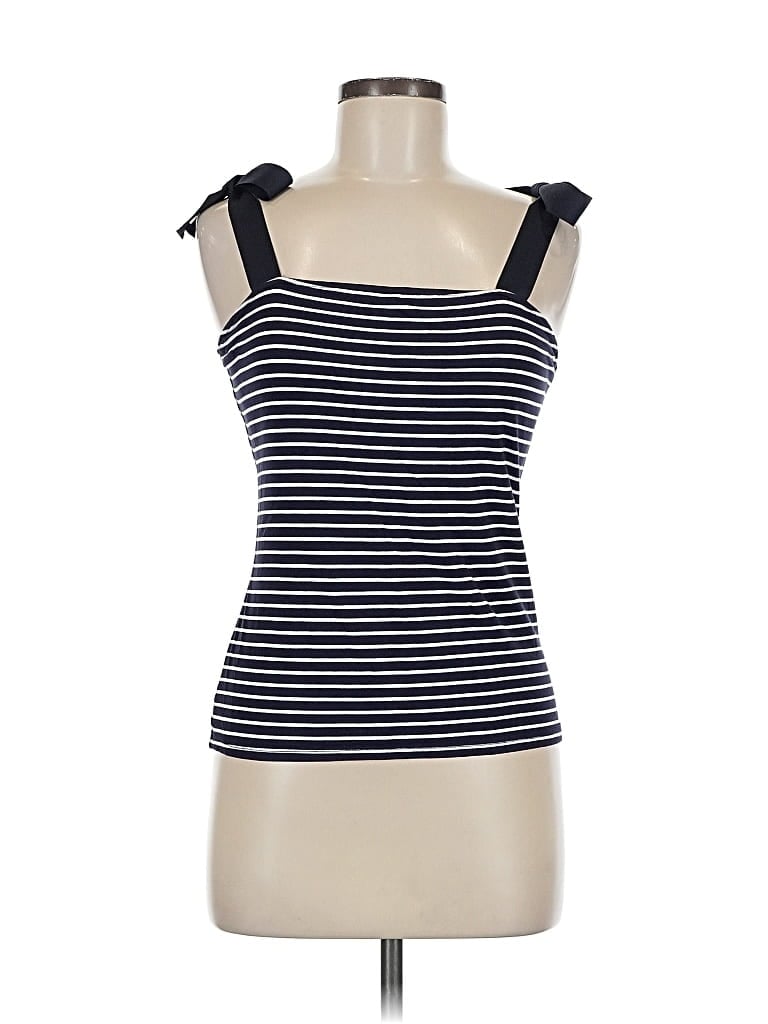 Pre-owned 1901 Sleeveless Top Blue Stripes Pattern Square Neckline Tops