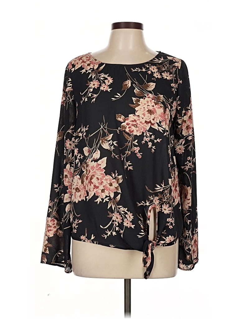 Pre-owned Mia + Tess Long Sleeve Blouse In Black