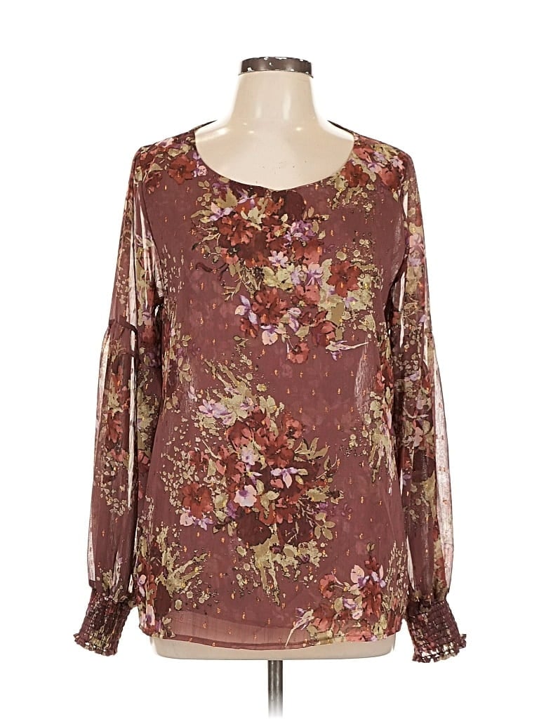 Pre-owned Willow & Root Long Sleeve Blouse In Burgundy