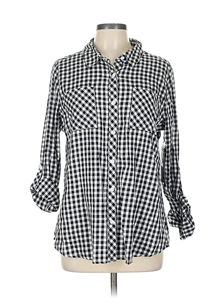 Pre-owned Relativity 3/4 Sleeve Button Down Shirt In Black