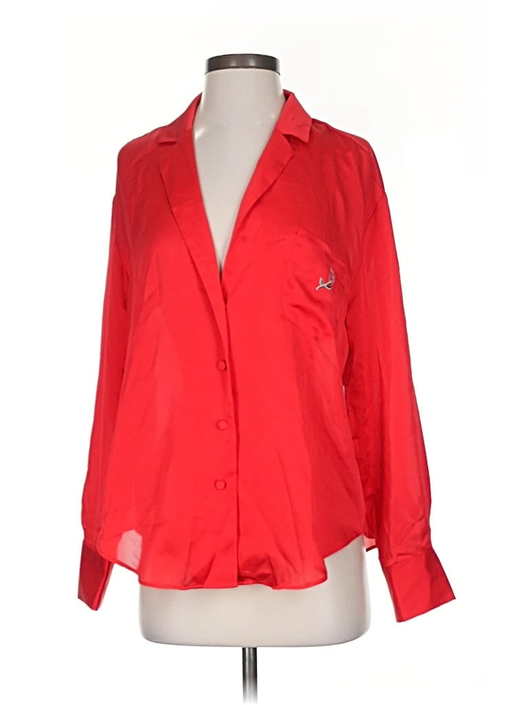 For Love & Lemons 3/4 Sleeve Button Down Shirt In Red