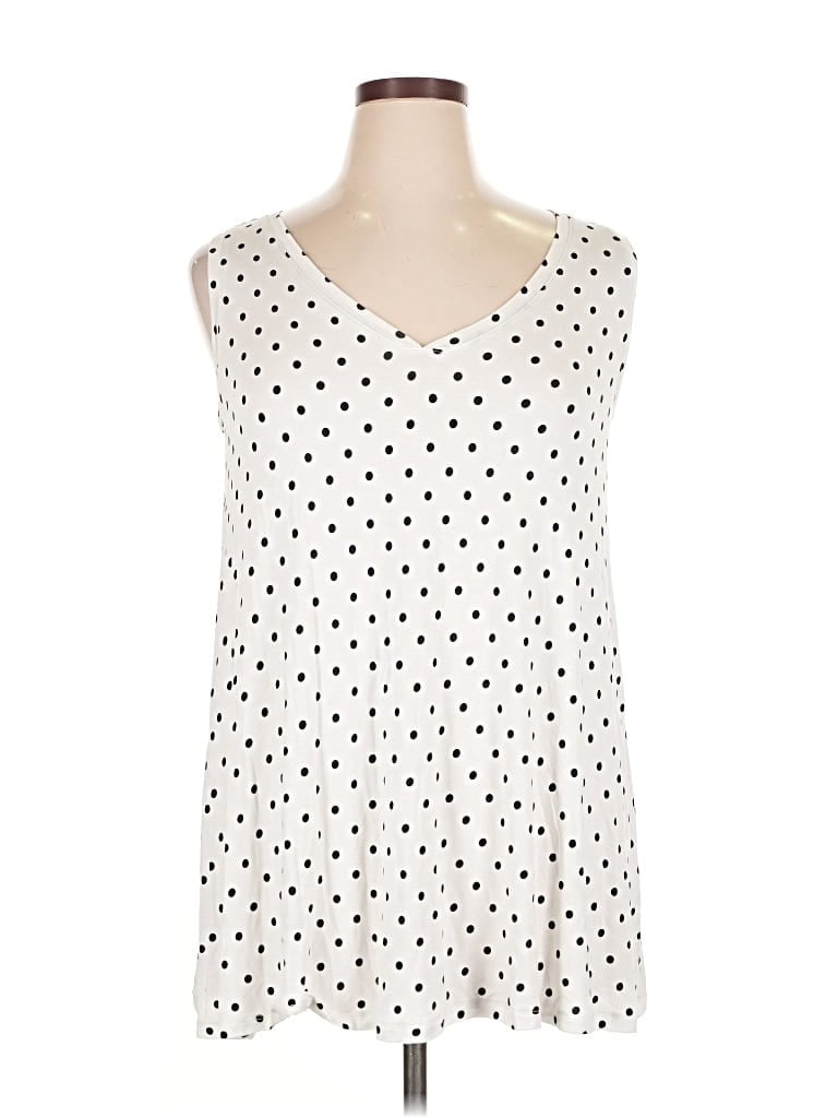 Pre-owned Lane Bryant Tank Top Ivory Polka Dots Pattern Sweetheart Neckline Tops In White