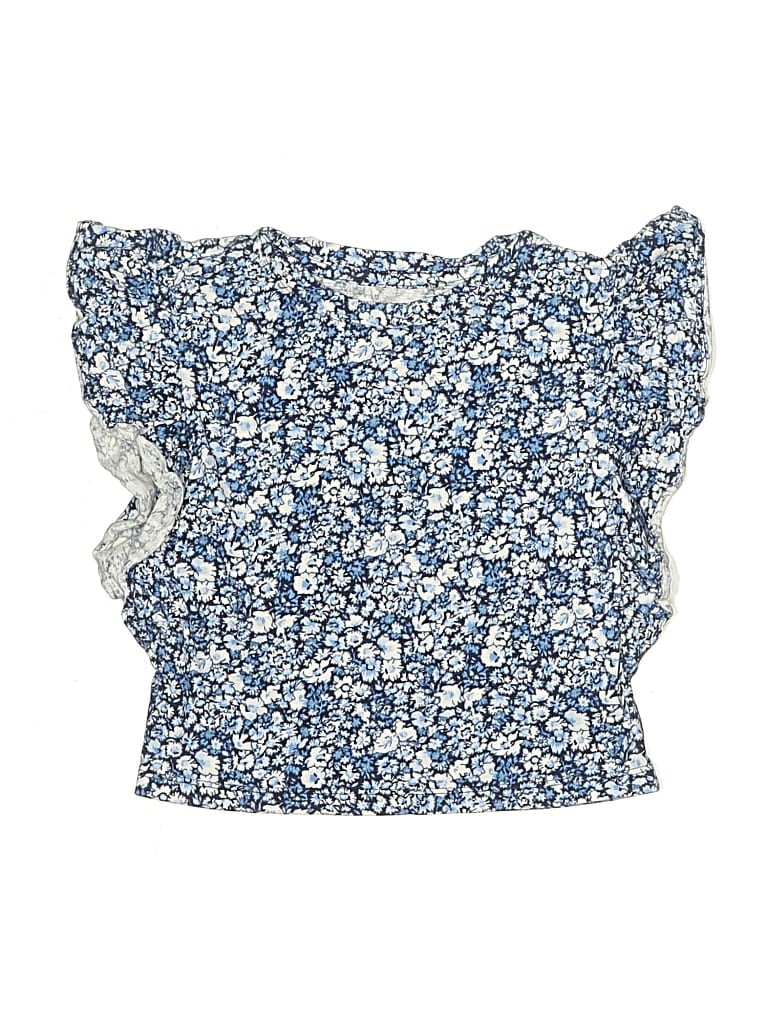 Pre-owned Baby Gap Kids' Short Sleeve Top Blue Ruffles Neckline Tops