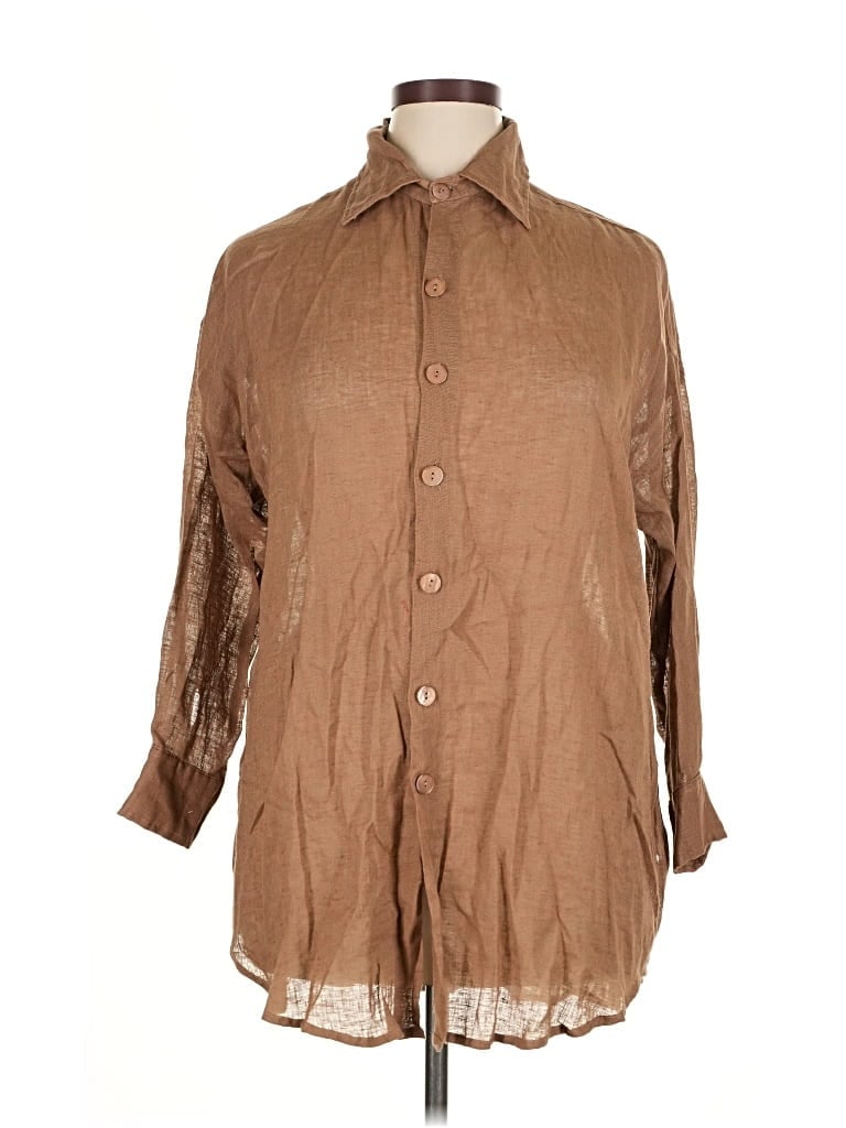 TAN + LINES Pre-owned Long Sleeve Button Down Shirt In Brown
