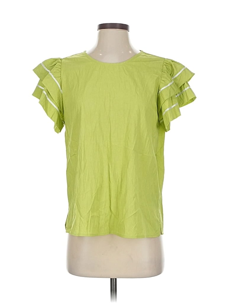 Click to view more detailed imagery on our partner's website Pre-owned Jodifl Short Sleeve Top Green Ruffles Neckline Tops