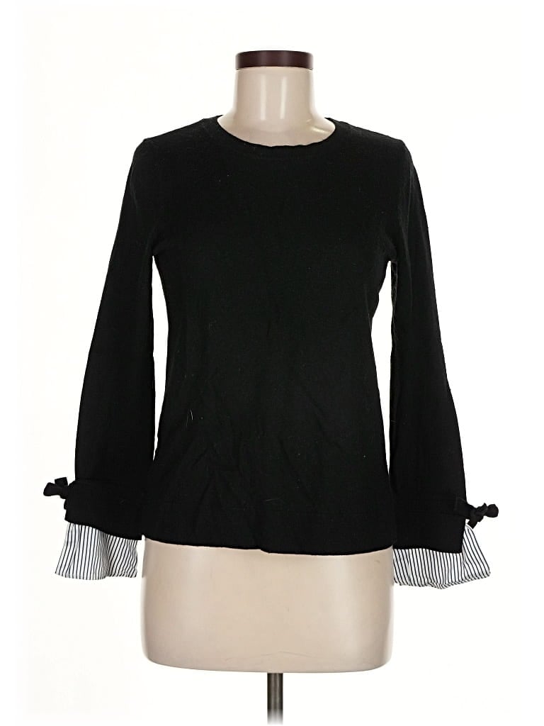 Pre-owned Ann Taylor Loft Long Sleeve Top Black Crew Neck Tops