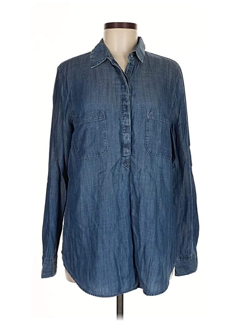 Pre-owned Ann Taylor Loft Outlet Long Sleeve Button Down Shirt In Blue