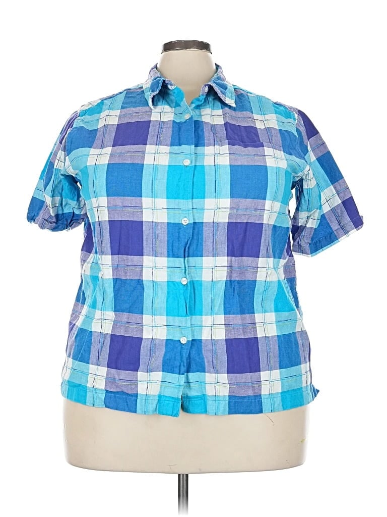 Pre-owned Dressbarn Short Sleeve Button Down Shirt In Blue