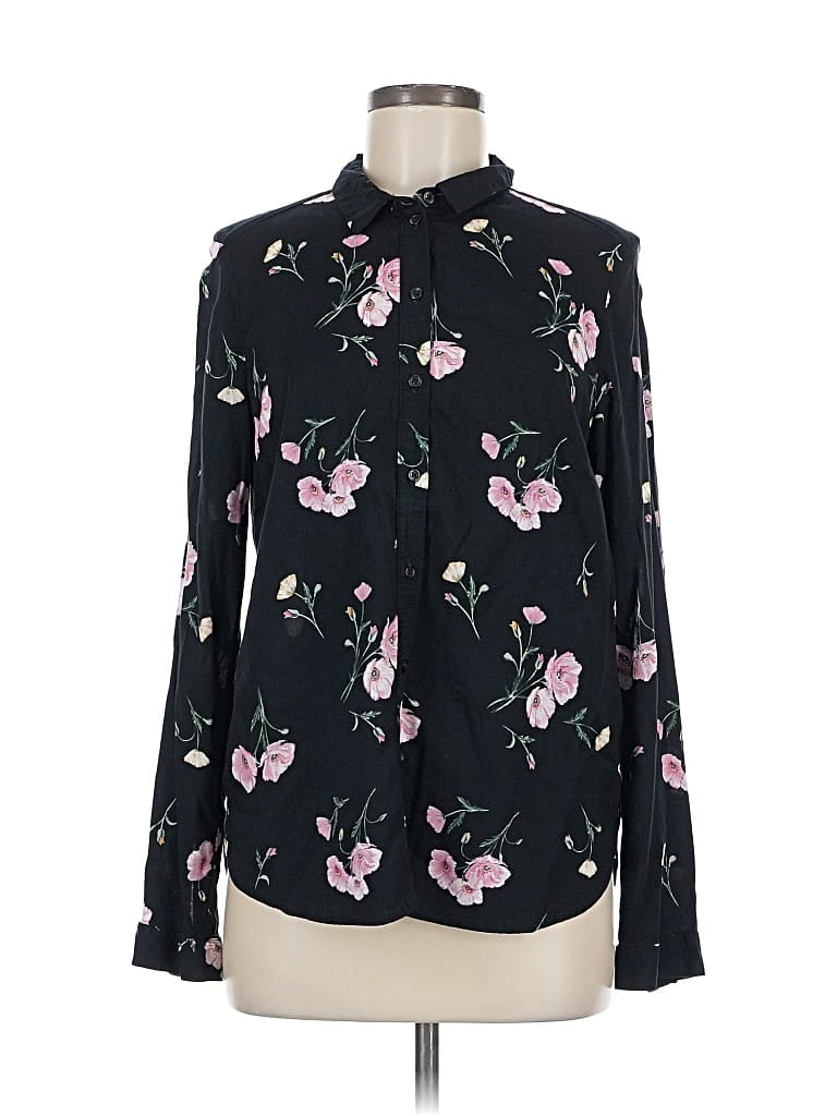 Pre-owned Divided By H&m Long Sleeve Blouse In Black