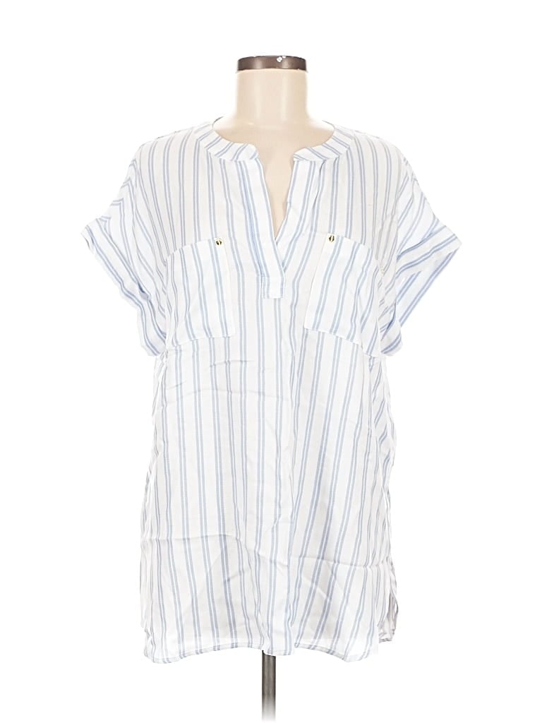 Pre-owned Jones New York Signature Short Sleeve Blouse In White