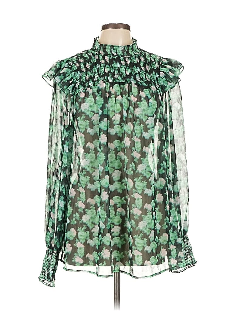 Pre-owned Asos Design Long Sleeve Blouse In Green