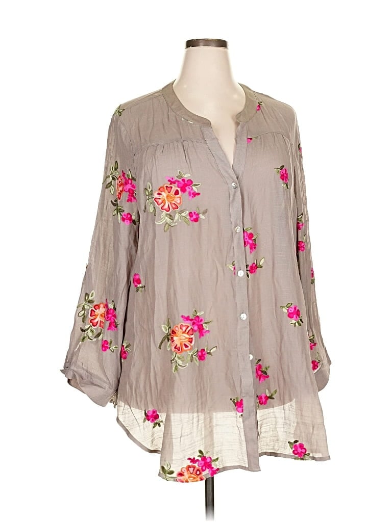 Pre-owned Fig And Flower Long Sleeve Blouse In Gray
