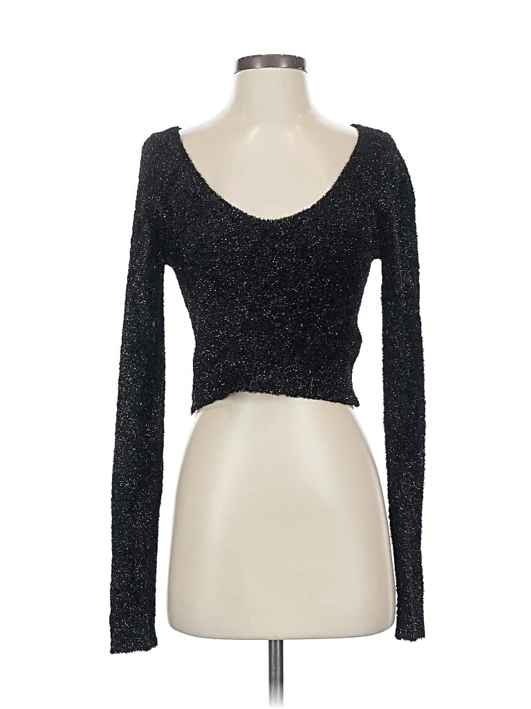 Pre-owned Steve Madden Long Sleeve Top Black Sweetheart Neckline Tops