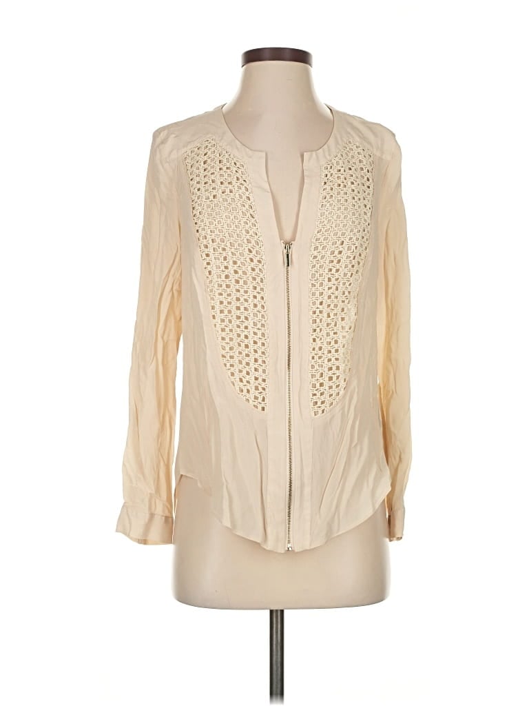 Pre-owned Bebe Long Sleeve Blouse In White