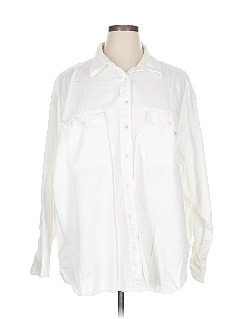 Pre-owned Aerie 3/4 Sleeve Button Down Shirt In White