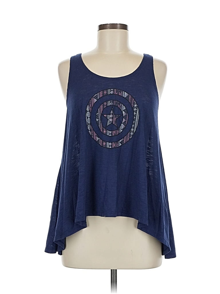 Click to view more detailed imagery on our partner's website Pre-owned Marvel Tank Top Blue Halter Neckline Tops