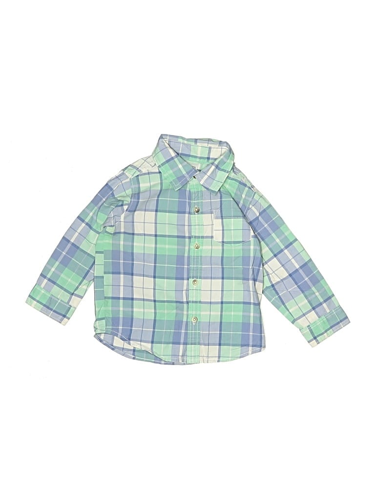 Pre-owned Carter's Kids' Long Sleeve Button Down Shirt In Green