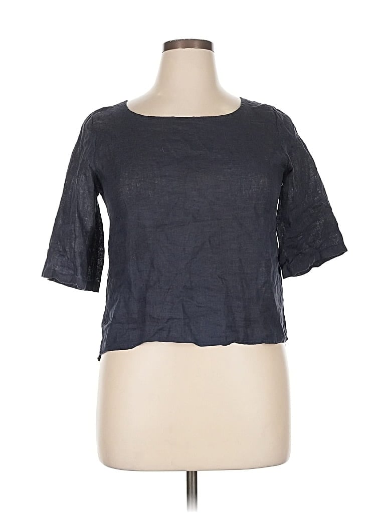 Pre-owned Puro Lino Short Sleeve Top Blue Square Neckline Tops