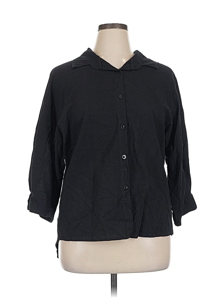 Pre-owned Unbranded 3/4 Sleeve Button Down Shirt In Black