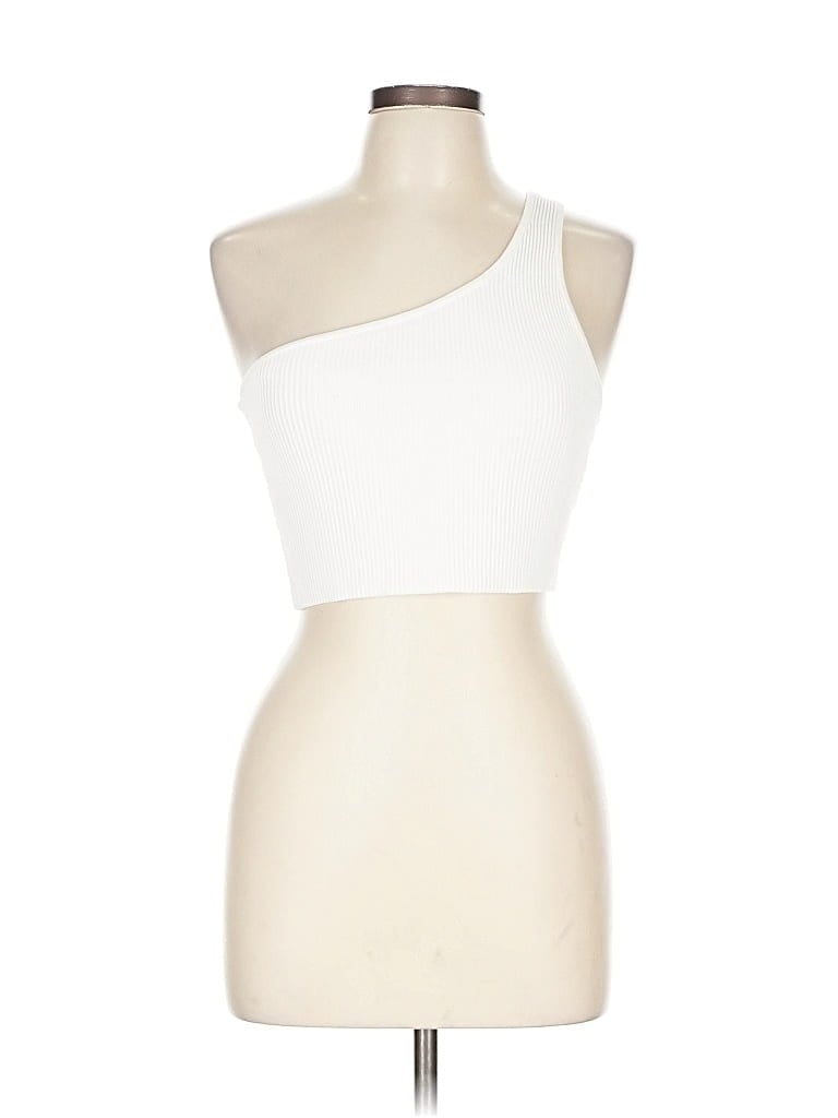 Pre-owned Babaton Sleeveless Top Ivory One Shoulder Neckline Tops In White