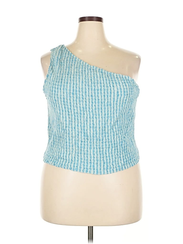 A New Day Tank Top Blue One Shoulder Neckline Tops