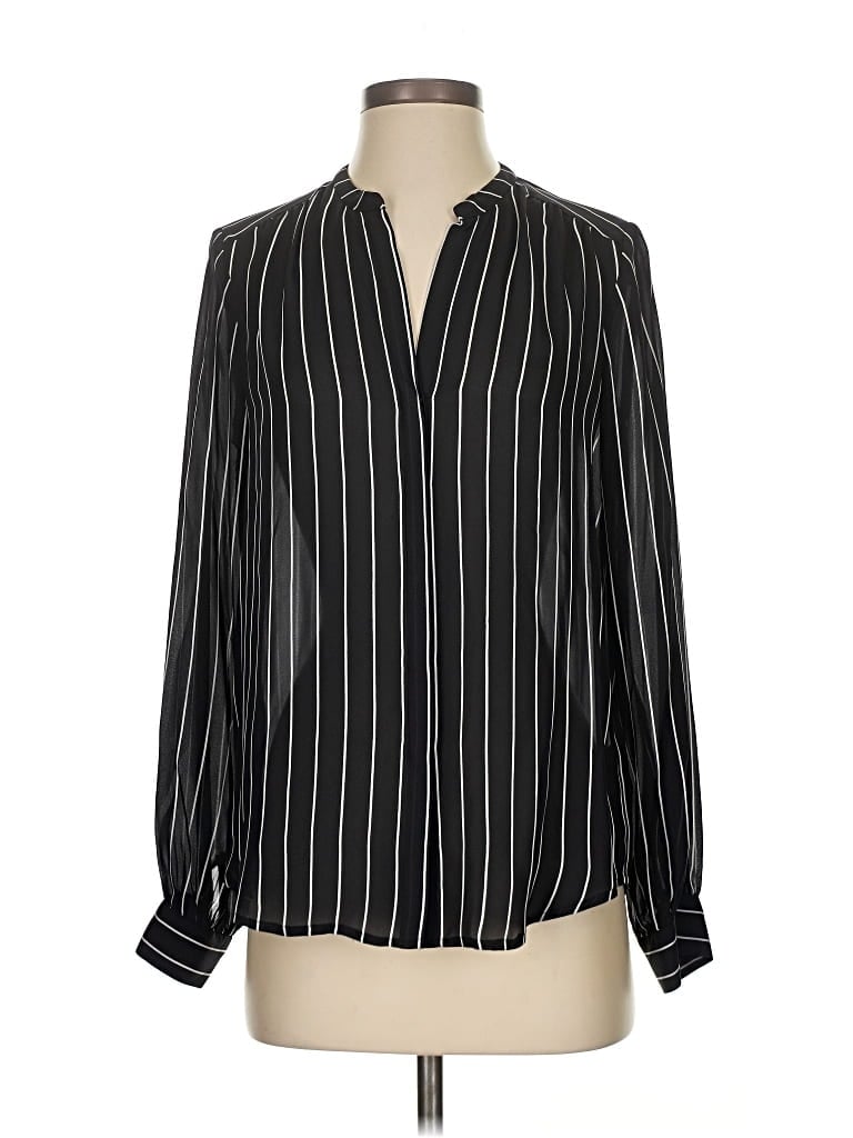 Pre-owned L'agence Long Sleeve Silk Top Black Stripes Pattern Tie Neck Tops