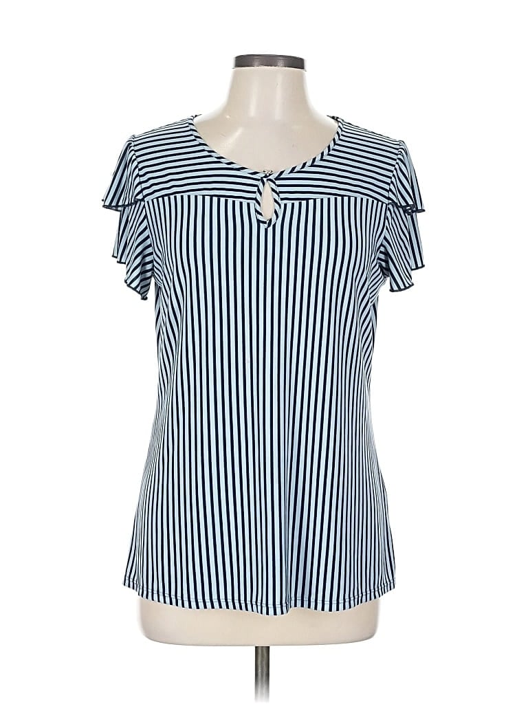 Click to view more detailed imagery on our partner's website Pre-owned Atelier Short Sleeve Top Blue Keyhole Neckline Tops