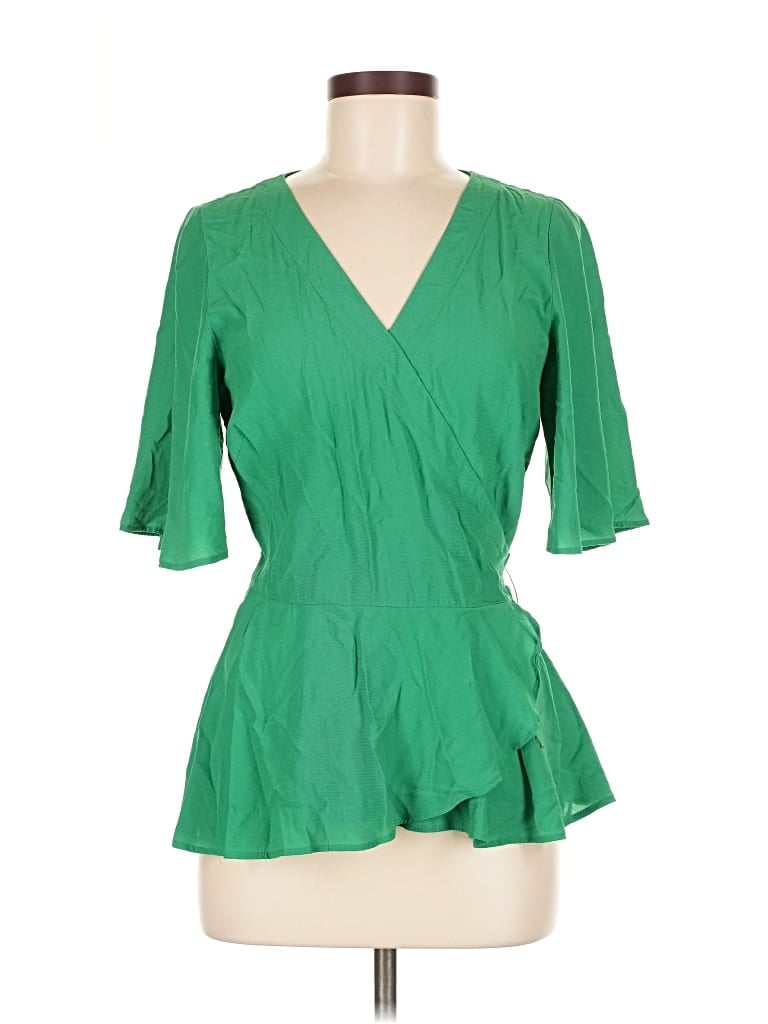 Pre-owned Ann Taylor Loft Short Sleeve Blouse In Green