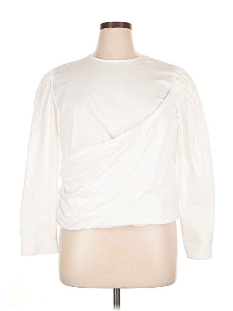 EXPRESS Pre-owned Long Sleeve Top Ivory One Shoulder Neckline Tops In White